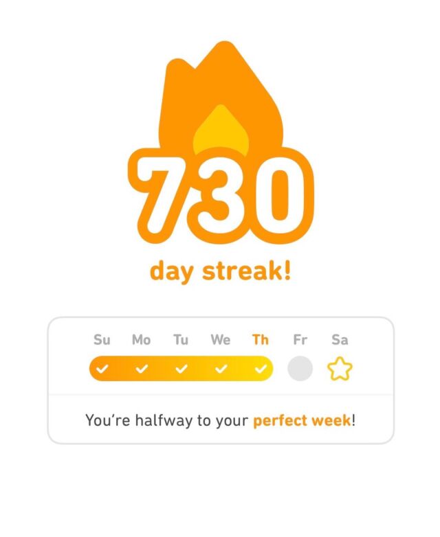 Happy to have hit my 2 year mark studying Spanish on Duolingo without missing a day. I started it during COVID to keep my brain active and learning and I have really enjoyed it. Now I need to practice it with native speakers so I will be planning some visits to Spanish speaking countries soon. 😁#livenow #lifeisshort #keeplearning #keepgrowing #havefun #liveyourbestlife #español #languages #livelovelaugh #lavida
